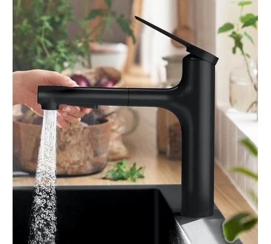 Смеситель для кухни Hansgrohe Zesis m33 160, с вытяжным душем 2jet, матовый черный 74801670 00000096450