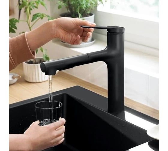 Смеситель для кухни Hansgrohe Zesis m33 160, с вытяжным душем 2jet, матовый черный 74801670 00000096450