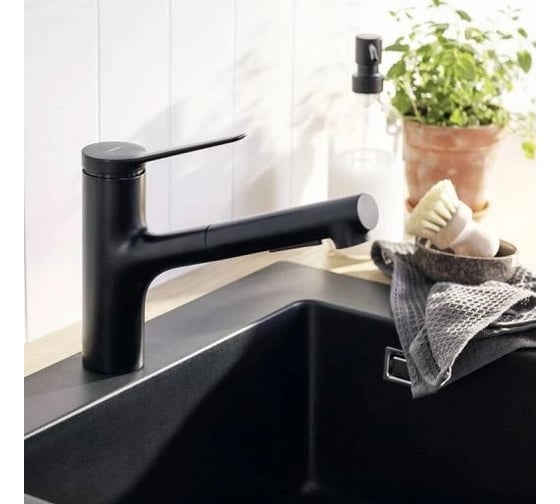Смеситель для кухни Hansgrohe Zesis m33 150, с вытяжным душем 2jet, матовый черный 74800670 00000096445