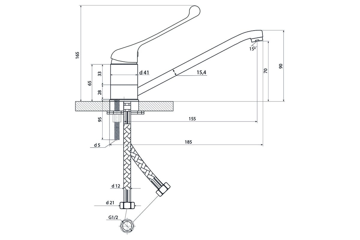Смеситель для мойки СЛАВЕН локтевой, излив 150 мм, одноручный, Х20 ...