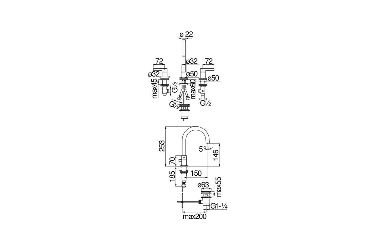 Смеситель для раковины Nobili Lira на 3 отверстия lr116211/1t1cr  00000106828 - выгодная цена, отзывы, характеристики, фото - купить в Москве  и РФ