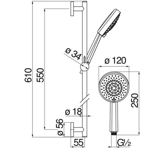 Душевой гарнитур Nobili Lira 60 см, матовый черный ad140/54bm 00000089291