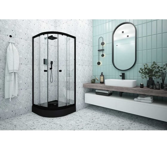 Душевое ограждение МетаКам Classic black 800 (стекло прозрачное) ШПS_013570