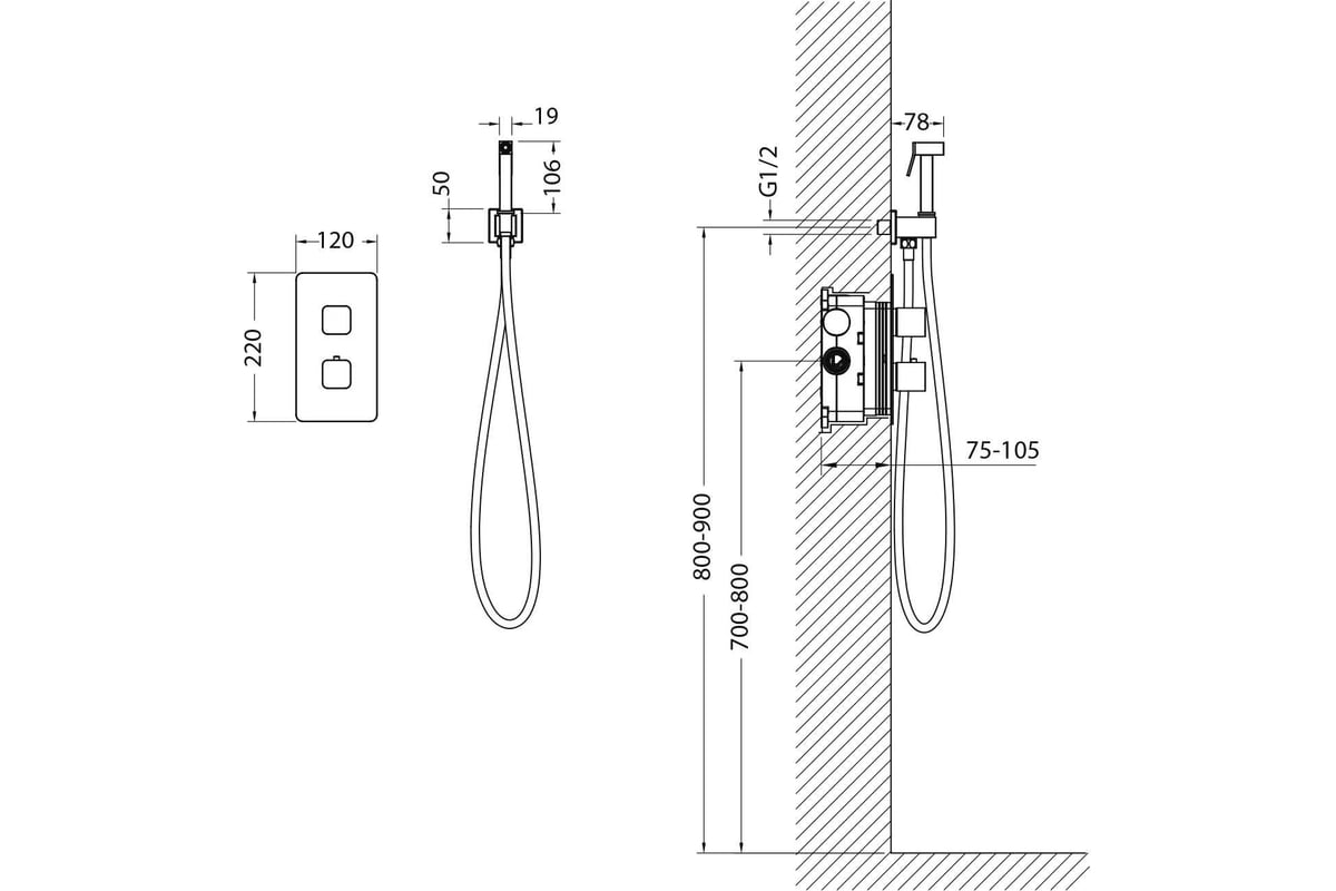 Встроенный смеситель с термостатом и с гигиеническим душем TIMO Petruma ...