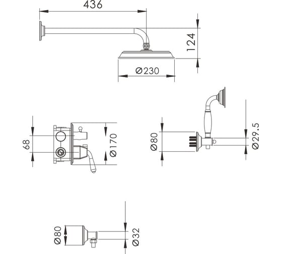 Встроенный настенный смеситель для ванны Rose R0235Q