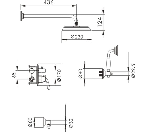 Встроенный настенный смеситель для ванны Rose R0235H