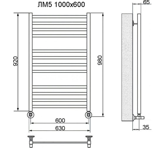 Полотенцесушитель Ника Modern лм-5 100/60 с вентилями (комплект люкс) ЛМ 5 100/60 с вентилями