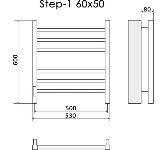Электрический кабельный полотенцесушитель Ника Step-1 60/50 ral9016 белый матовый, левый тэн Step-1 60/50 бел мат лев