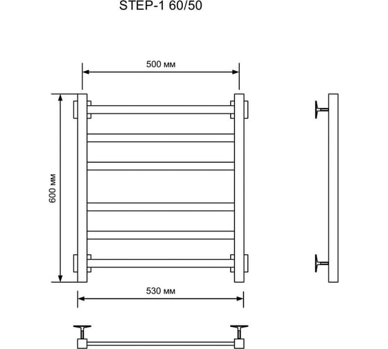 Электрический кабельный полотенцесушитель Ника Step-1 60/50 ral9005 черный матовый, левый тэн Step-1 60/50 черн мат лев