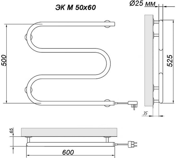 Электрический кабельный полотенцесушитель Ника Simple м-обр. 50/60 М 50/60 каб