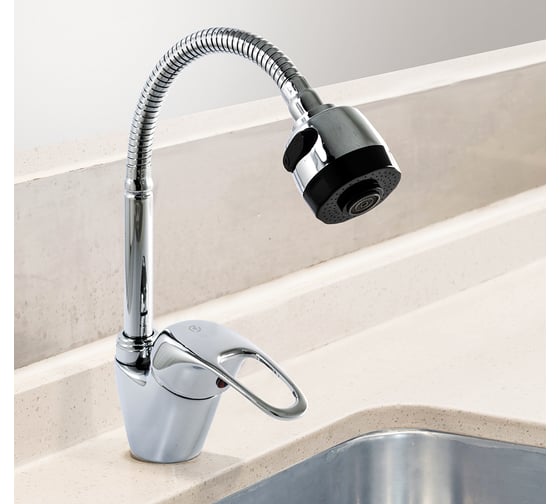 Смеситель для кухни SANTREK AQUA-665 "MODERN" d-40 SB19 гибкий излив (на гайке) 123474