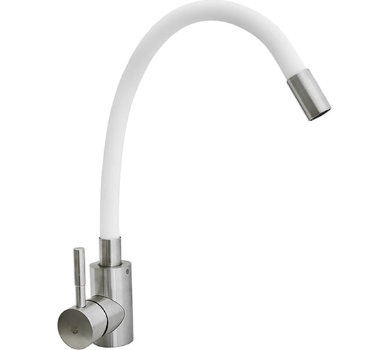 Смеситель для кухни SANTREK AQUA-815 "INOX" шар d-35 нержавеющая сталь, с гибким силиконовым изливом (белый) 288285 1