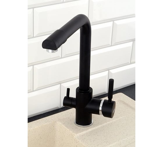 Смеситель для кухни Teymi Lori Black с краном для питьевой воды, черный матовый T10248 ЦБ-00267039