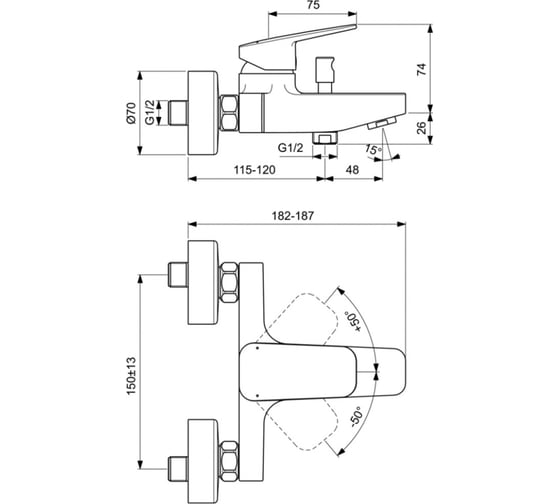 Смеситель для ванны Ideal Standard Bd256aa ceraplan 00000097891