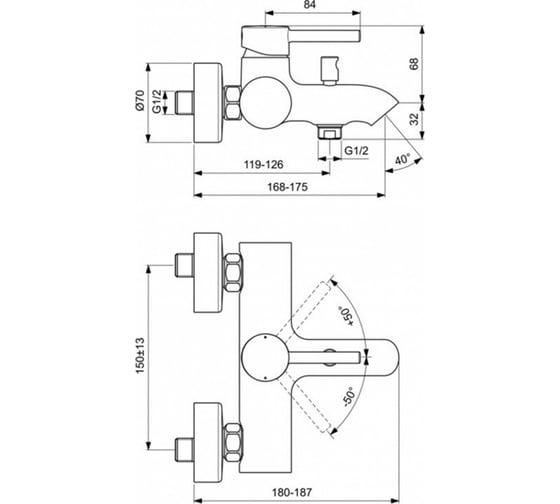 Смеситель для ванны Ideal Standard Bc199u4 ceraline черный хром 00000079854
