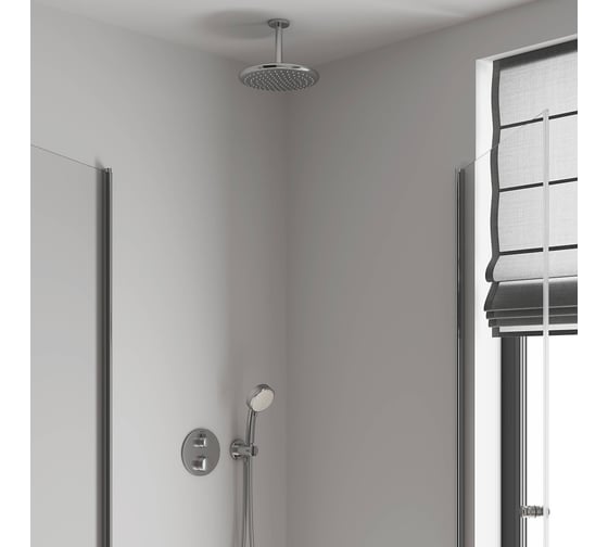 Верхний душ GROHE Tempesta 250, круглый + душевой кронштейн потолочный 142 мм, хром 26664000