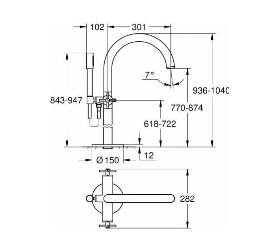 Внешняя часть свободностоящего смесителя для ванны GROHE Atrio New, темный графит матовый 25044AL3