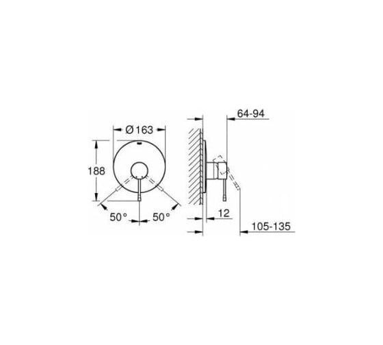 Внешняя часть смесителя для душа GROHE Essence New, темный графит глянец 19286A01