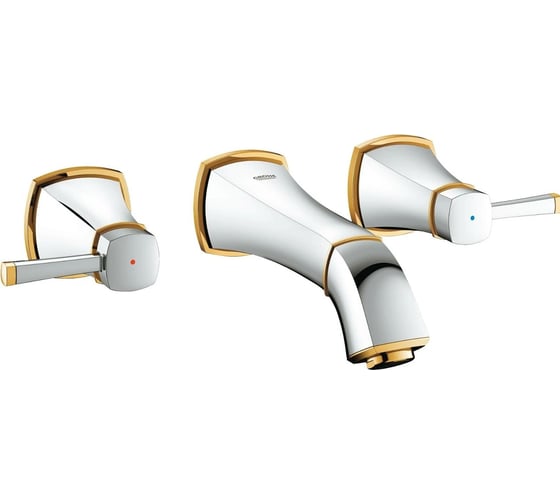 Внешняя часть смесителя для раковины GROHE Grandera на 3 отверстия (вынос 177 мм), хром/золото 20414IG0