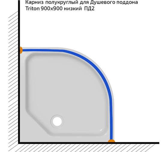 Полукруглый карниз Triton для поддона 900x900 Щ0000052864