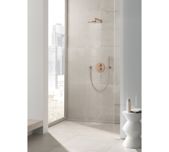 Верхний душ с душевым кронштейном GROHE 380 мм, 1 режим струи, Rainshower, теплый закат матовый 26066DL0