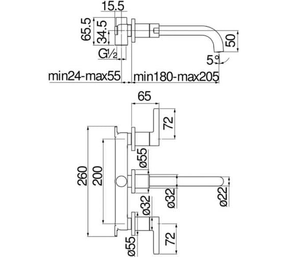 Настенный смеситель для раковины Nobili lira lr116298/1t1bm 00000106829