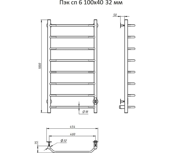 Полотенцесушитель Тругор Пэк сп 6 100x40, 32 мм 00267345