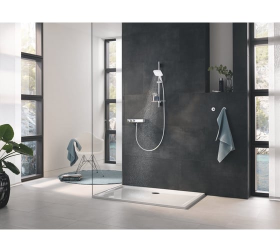 Душевой гарнитур GROHE Rainshower SmartActive 130 Cube, 3 вида струй, белая луна 26586LS0