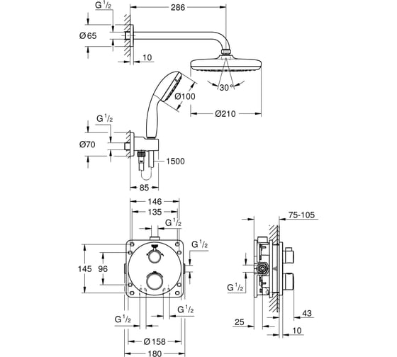 Душевая система GROHE Precision Trend с верхним душем Vitalio Start 210, хром 34733002