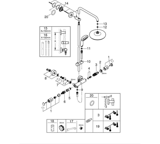 Душевая система с термостатическим смесителем GROHE Vitalio Start System 210 хром 26538000