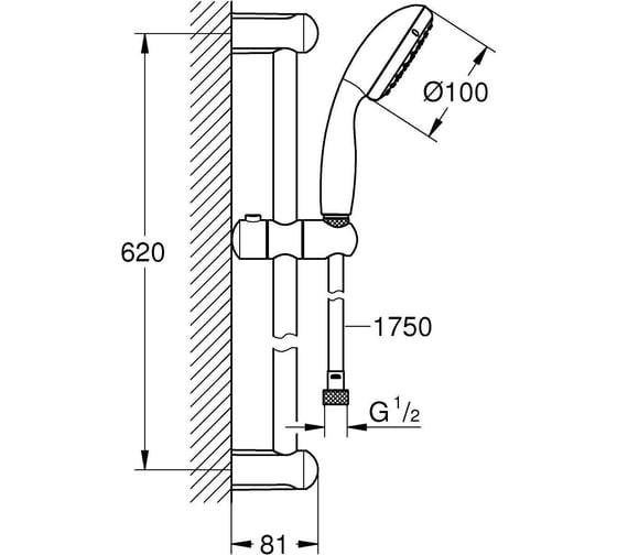 Душевой гарнитур GROHE Vitalio Go 100, хром 26196000