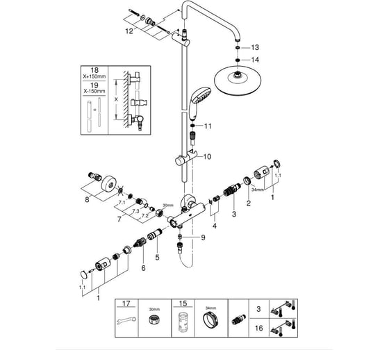 Душевая система с термостатическим смесителем GROHE Vitalio Start System 210 хром 27960001