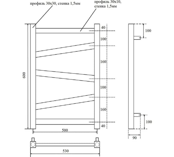 Водяной полотенцесушитель Point феникс п5 500x600, хром PN15156