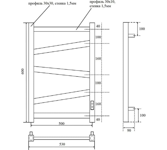 Электрический полотенцесушитель Point феникс п5 500x600, черный PN15856B