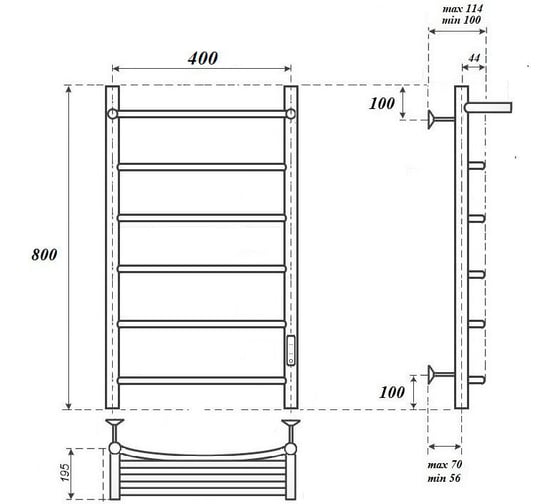 Электрический полотенцесушитель Point афина п5 400x800 с полкой, диммер справа, хром PN04848P