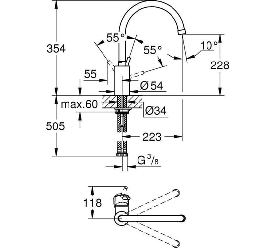 Смеситель для кухни GROHE Concetto с высоким С-изливом, хром 32661001