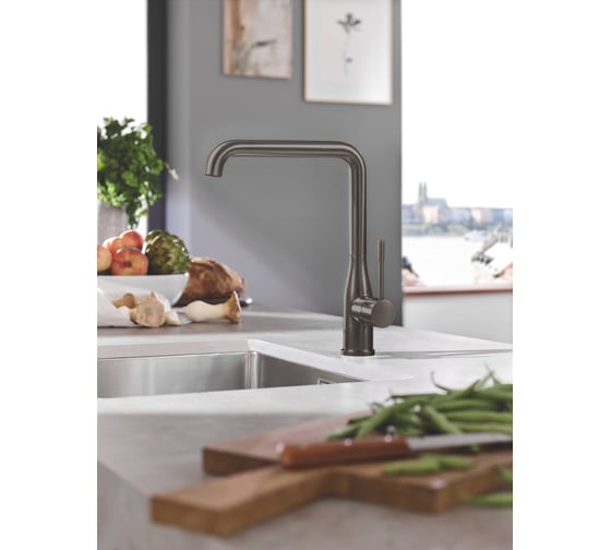 Смеситель для кухни GROHE Essence New, L-излив, тёмный графит матовый 30269AL0