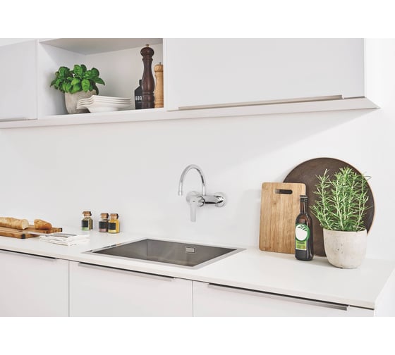 Смеситель для кухни GROHE Eurosmart 2021, настенный монтаж, высокий излив, вынос 245 мм, хром 32482003