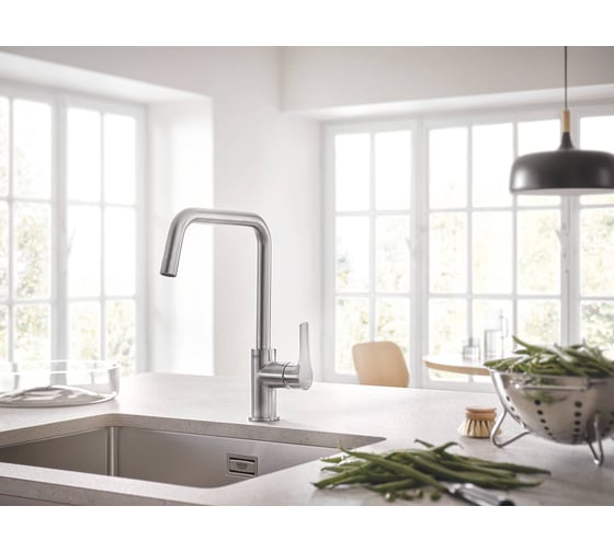 Смеситель для кухни GROHE Eurosmart 2021, U-образный высокий излив, суперсталь 30567DC0
