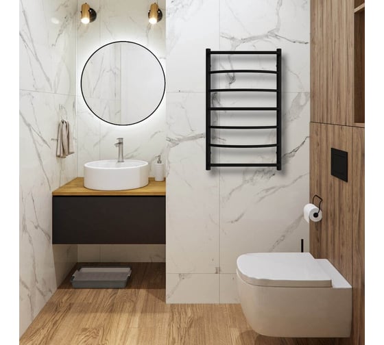Электрический полотенцесушитель Teymi Lina Pro с полкой П7 50x80, с выключателем, подключение правое, черный матовый E80346 ЦБ-00267160