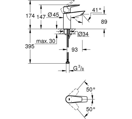 Смеситель для раковины Grohe BauEdge хром 23330001 00000089777