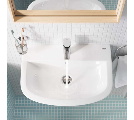 Смеситель для раковины Grohe BauEdge с ограничителем температуры и рычажным донным клапаном, размер S, хром 23328001