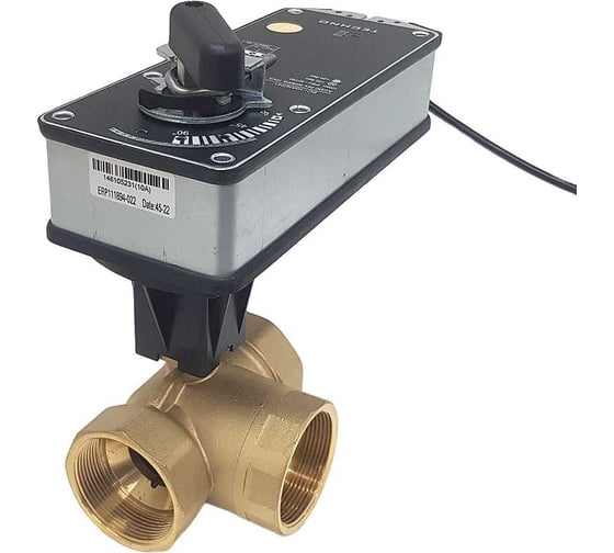 Трехходовой шаровый кран TECHNO HK340-SC10DF/230V DN40, резьба G1-1/2 с электроприводом 10Нм, 220В, управление открыто/закрыто с возвратной пружиной 632402
