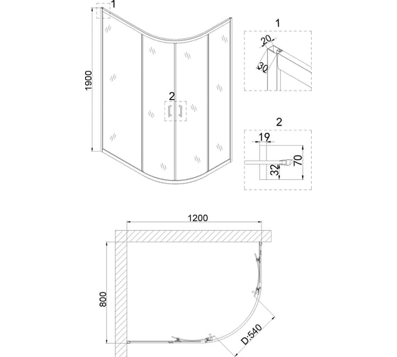 Душевое ограждение Niagara Nova 120x80x190 см, полукруг, раздвижные двери NG-6621-08 00306900