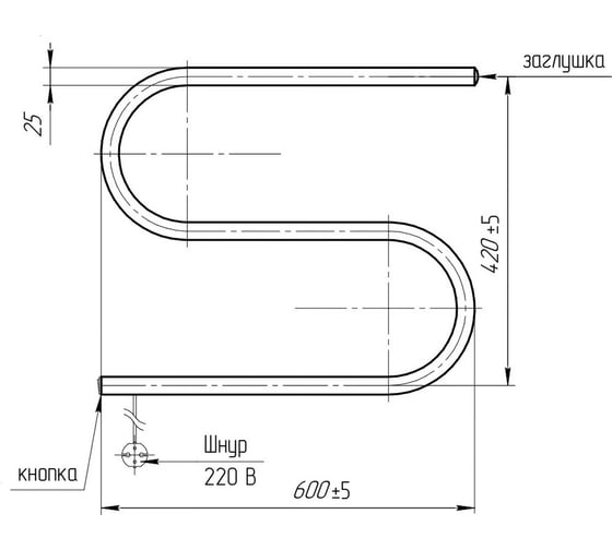 Электрический полотенцесушитель ТЕРА S-образный 420х600 ПСН-03-02