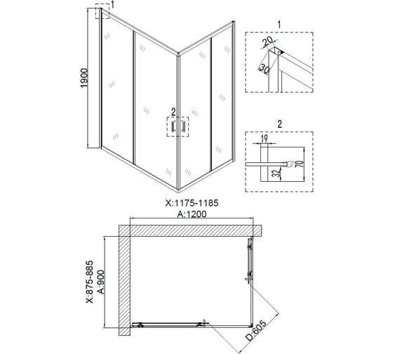 Душевой уголок Niagara Nova 120x90 см, прямоугольник, раздвижные двери NG-6611-08 00283908