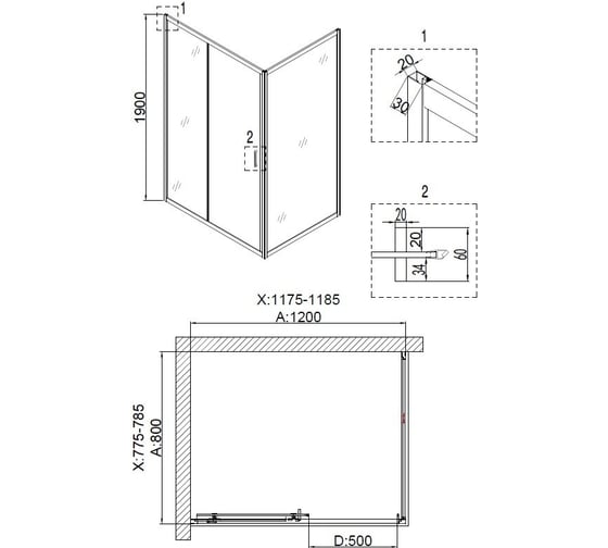 Душевой уголок Niagara Nova 120x80 см, чёрный 68120812BLACK 00280252