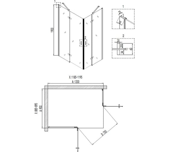 Душевой уголок Niagara Nova 120x90 см, прямоугольное, распашные двери NG-6618-08 00283915