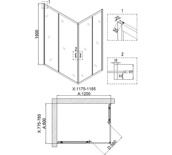 Душевой уголок Niagara Nova 120x80 см, чёрный профиль 68100811BLACK 00280250