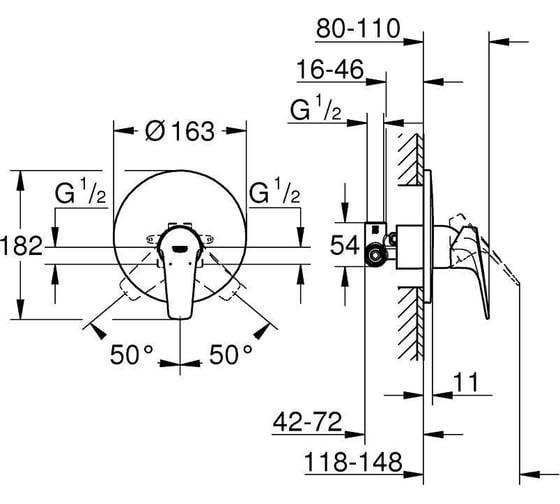 Смеситель для душа Grohe внешняя и встраиваемая части хром 29112000 00000081507